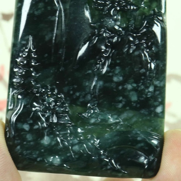 Cert'd Green Yellow 100% Natural A Jade jadeite Pendant Carved Landscape - Picture 8 of 8